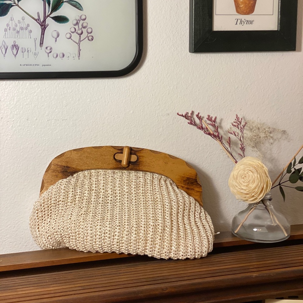 Vintage Woven Clutch With Wood Handle
